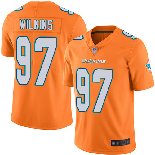 Nike Miami Dolphins 97 Christian Wilkins Orange Youth Stitched NFL Limited Rush Jersey